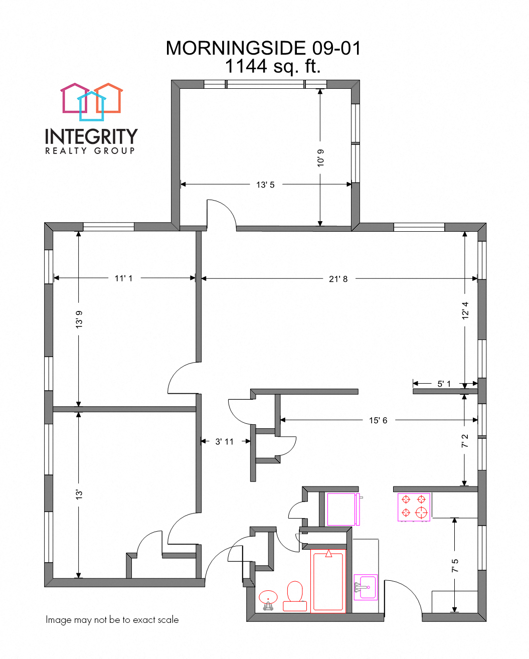 Floor plan for 2 beds, 1 bath, 656 sqft